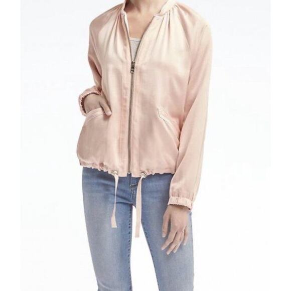 NWT Banana Republic Pale Pink Satin Lined Bomber Jacket Size Large - Picture 1 of 9